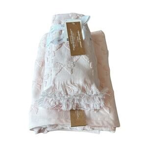 Cupcakes & Cashmere 6 pc Bath Hand Tip Towels Set Cotton Light Pink Bows NEW